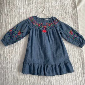 Kids Zara Embroidered Denim Dress, Size 3/4 (US)